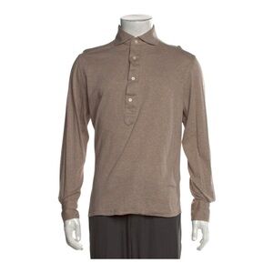 Suitsupply Men’s Long Sleeve Polo Shirt Size 16.5 Light Brown Slim Fit Cotton